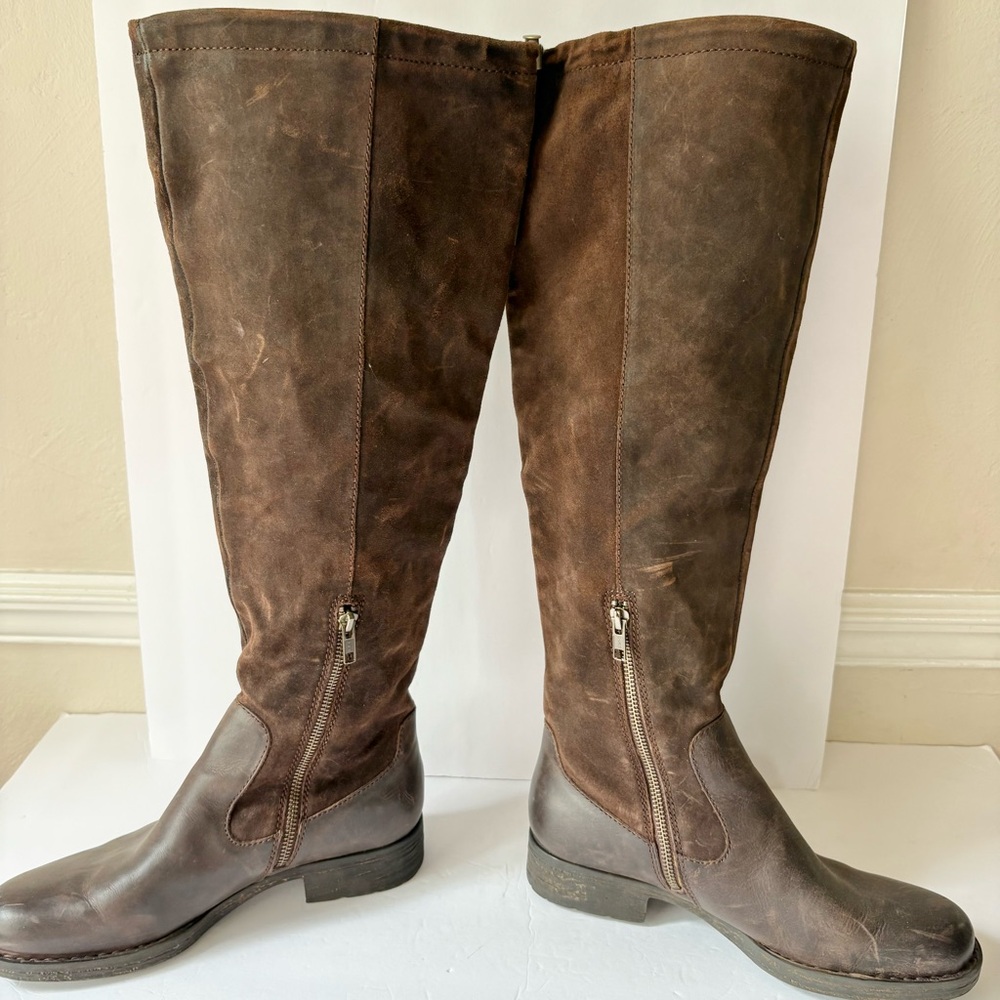 Born Borman Brown Suede Leather Knee High Boots - Picture 4 of 8